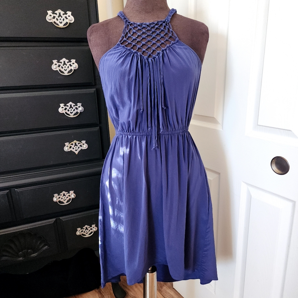 REBECCA TAYLOR "Macrame Cami Dress" - Marine Blue - Size 0